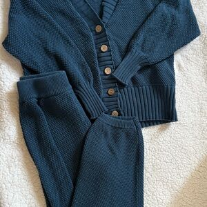 Cozy Blue Knit Cardigan and Pants Lounge Set